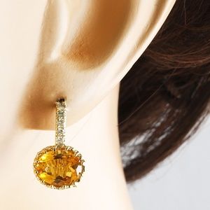 3.46Carat Citrine 14K Yellow Gold Diamond Earrings